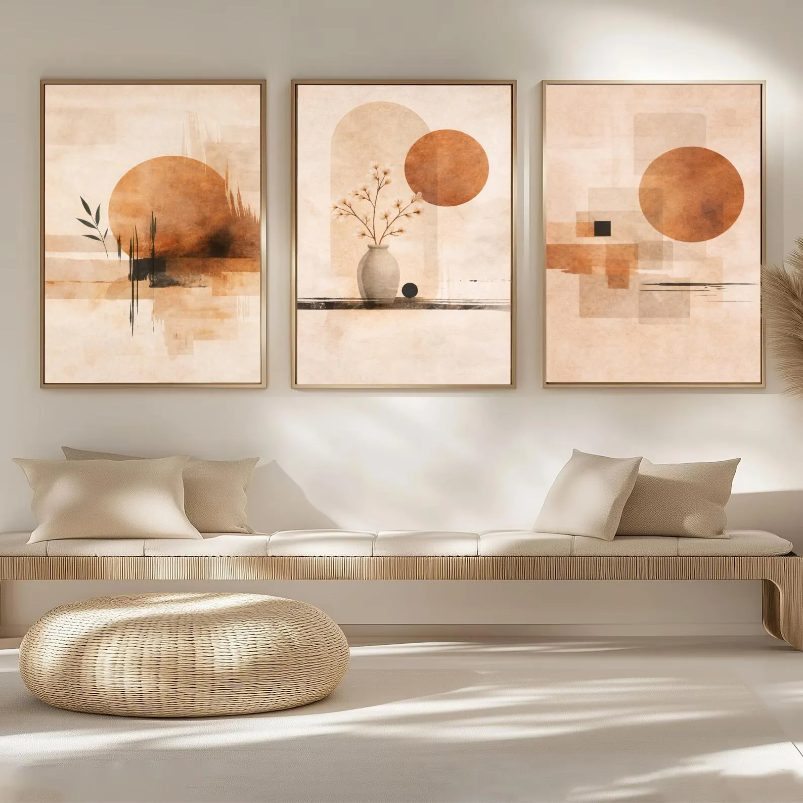 Japanese Lifestyle Japanese - 3PCS Neutral Abstract Sun Poster Minimalist