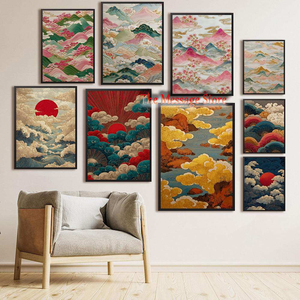 Japanese Lifestyle Japanese - Japanese Landscape Abstract Gold Clouds River