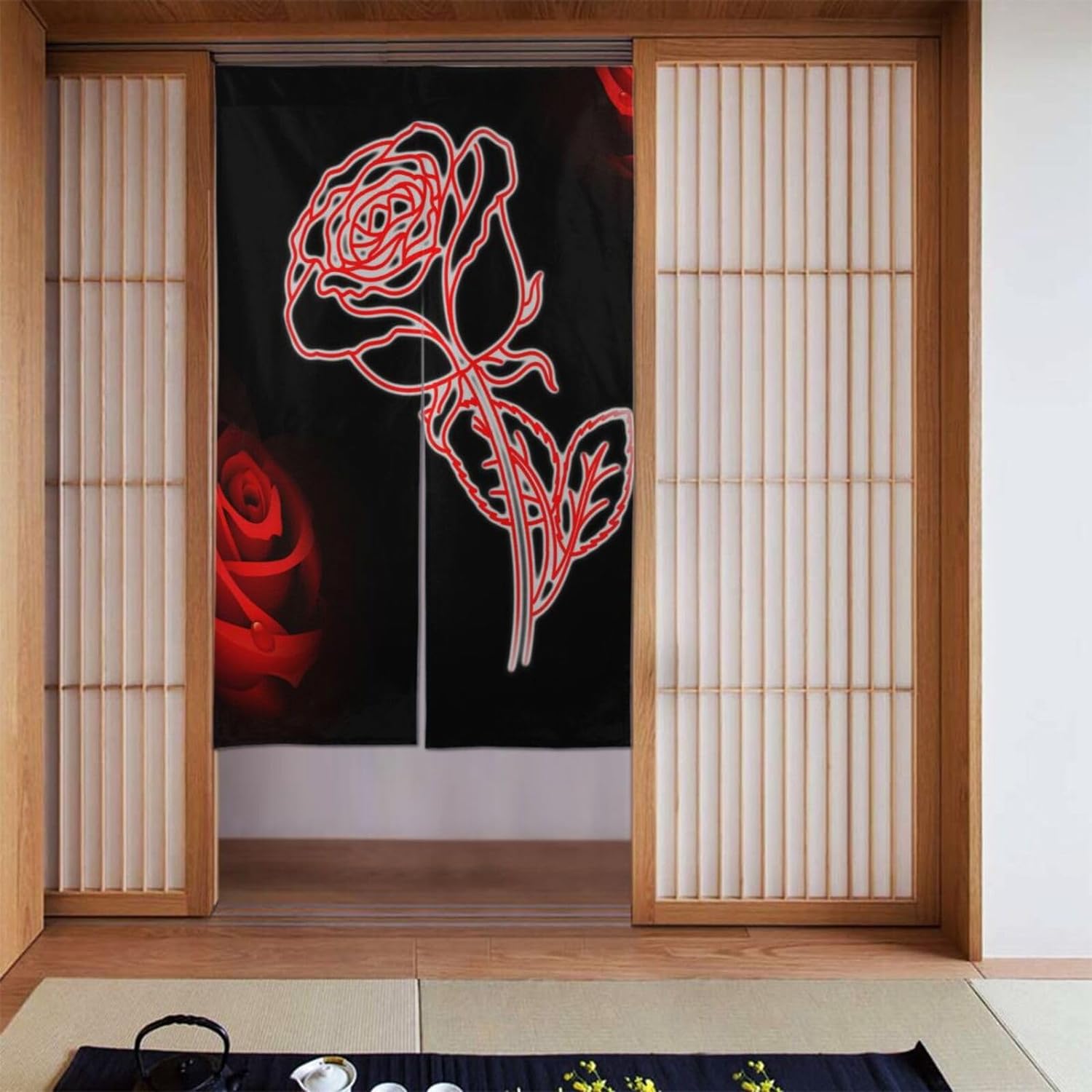 Romantic Rose Print Door Curta – Noren Curtain Doorway recenzja i cena