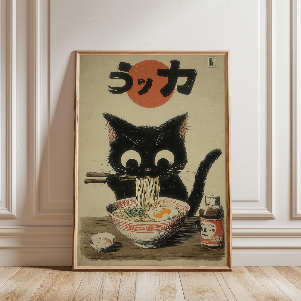 Black Cat Eating Ramen Rainy G – Japanese Lifestyle Japanese recenzja i cena