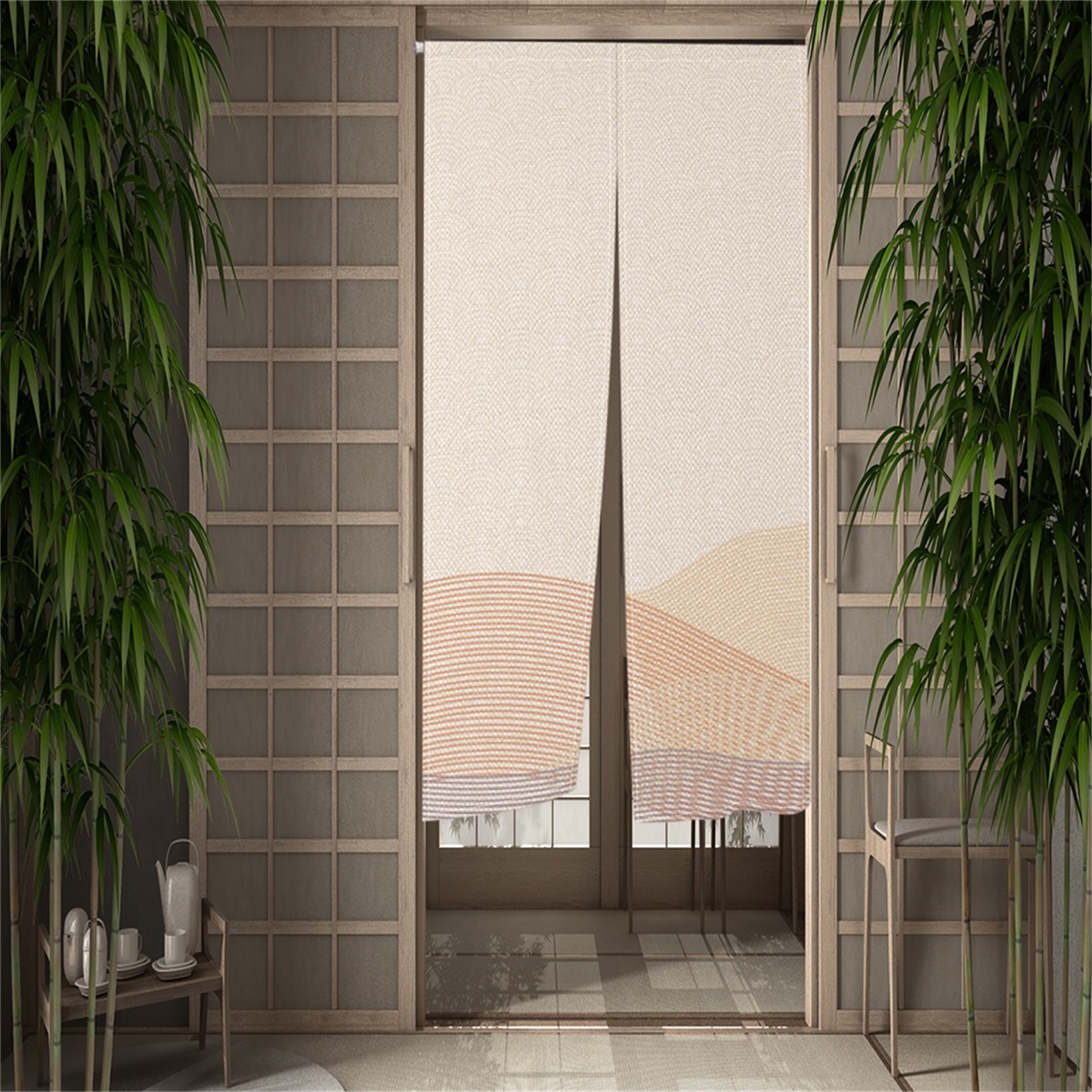 Beige Noren Split Japanese Doo – Noren Curtain Doorway recenzja i cena